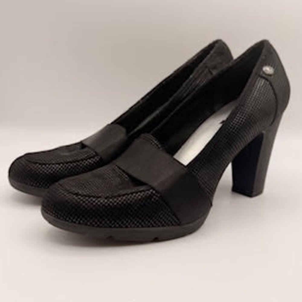 AK Anne Klein Black Loafer Heels Women’s 11 Block Heel Pumps Work Dress Shoes